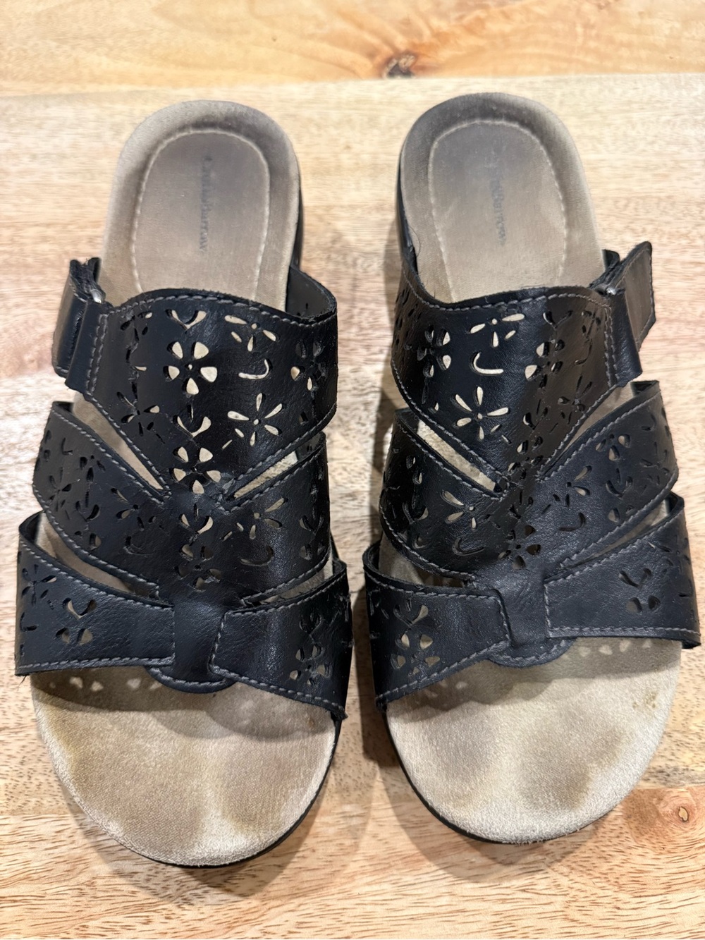 croft & barrow Black Laser-Cut Velcro Slide Sandals
